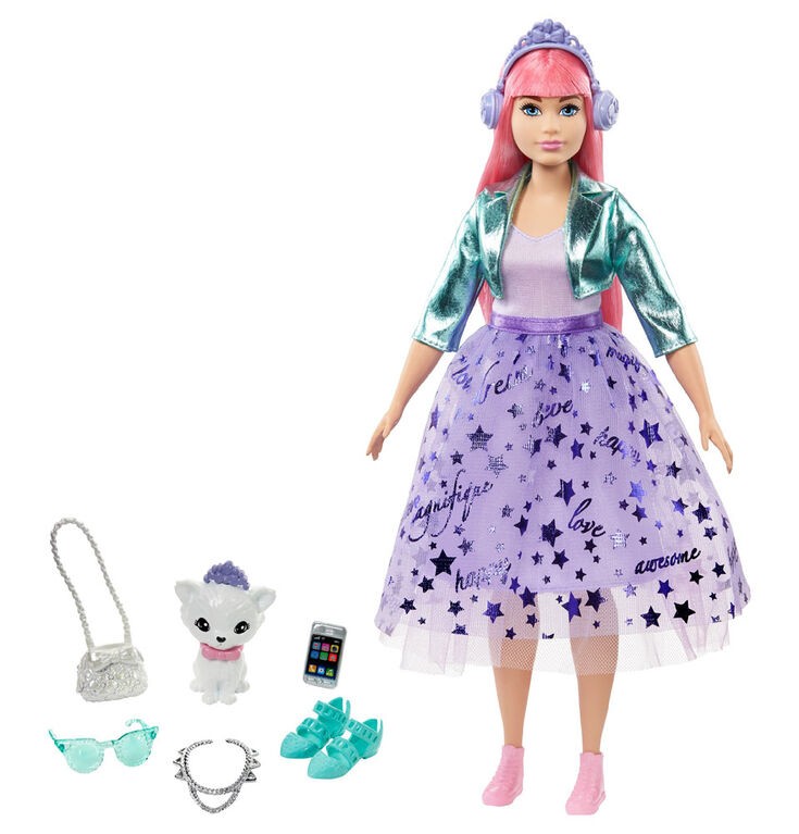 Papusa Barbie, Princess Adventure papusa Daisy cu par roz, catelus si accesorii