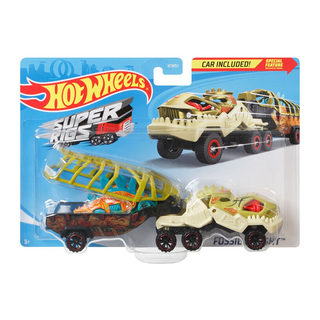 Set camion si masina Hot Wheels, Fossil Freight scara 1:64