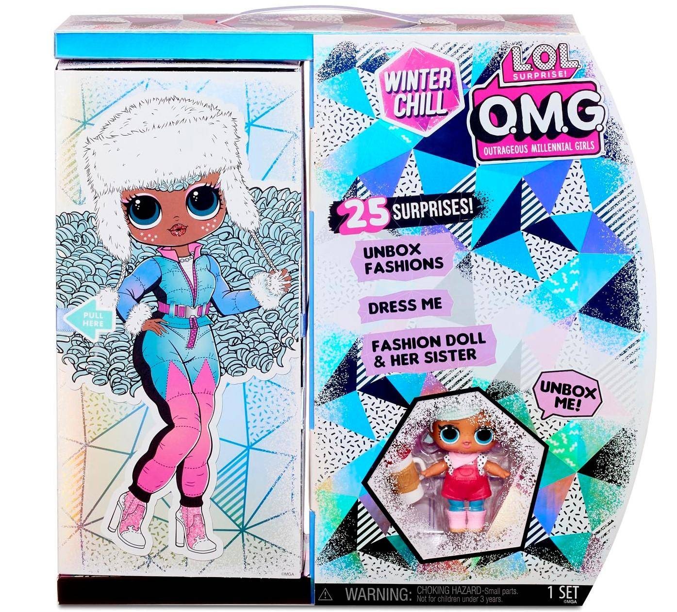 Set de 2 papusa LOL Surprise! O.M.G. Winter Chill Icy Gurl & Brrr B.B. Doll cu 25 de surprize, 3 ani+