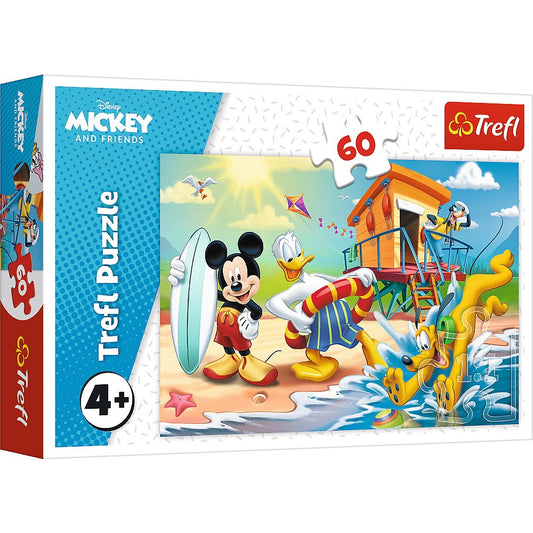 Puzzle 60 piese - Distractie pe plaja cu Mickey Mouse, Carton