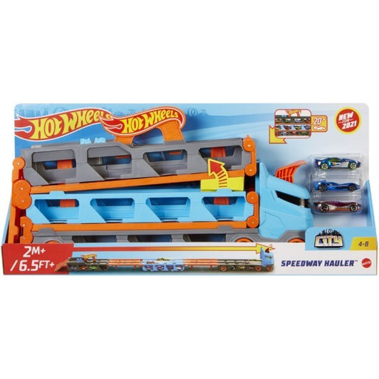 Camion si pista de masinute Hot Wheels by Mattel Speedway Hauler cu trailer si 3 masinute