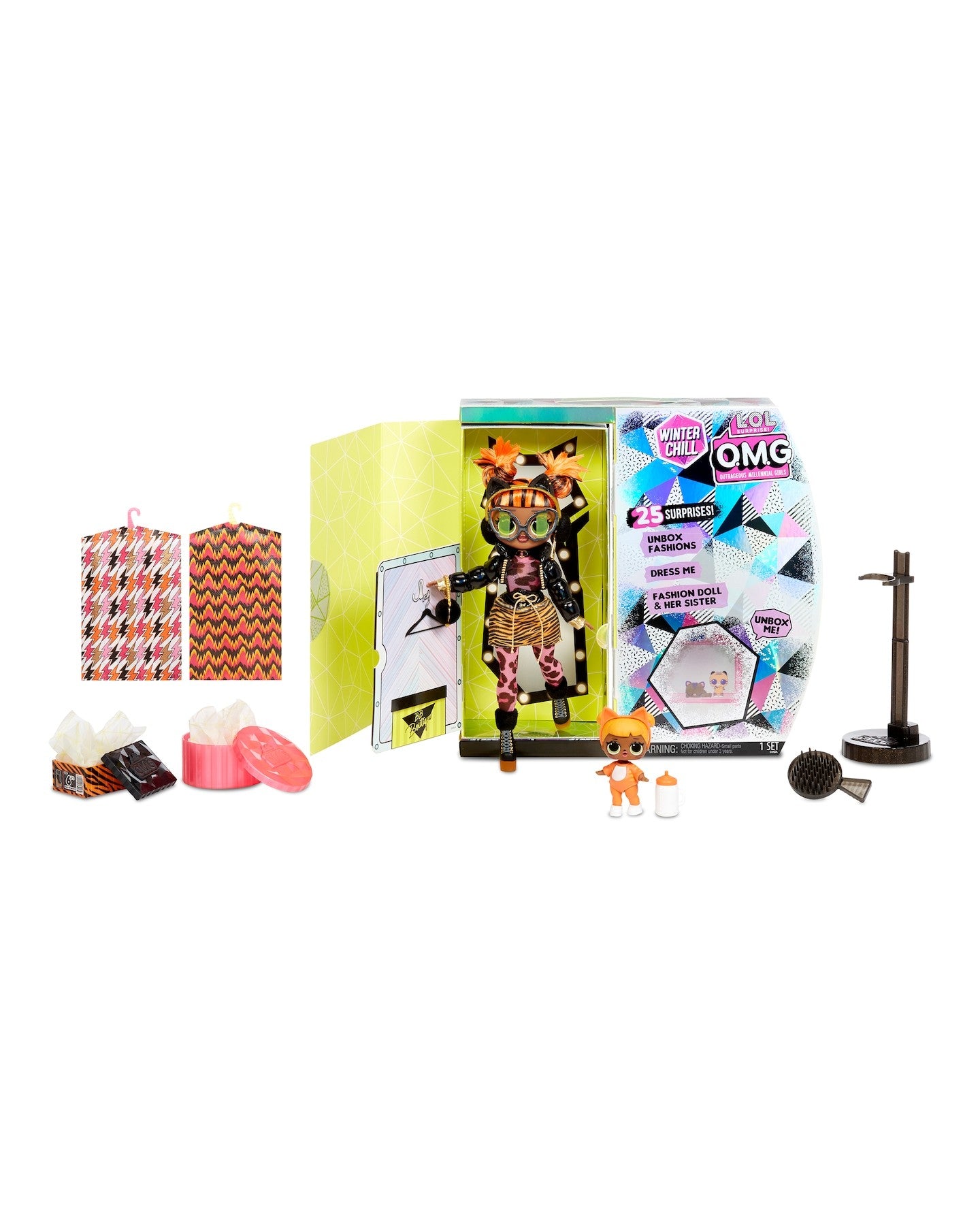 Set 2 papusi LOL Surprise! OMG Winter Chill Missy Meow Fashion Doll & Baby Cat Doll cu 25 surprize