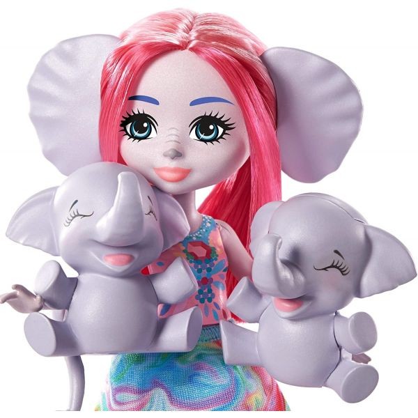 Set de joaca Papusa Enchantimals Esmeralda Elephant si elefantii Graceful, Prunie si Mammoth Enchantimals