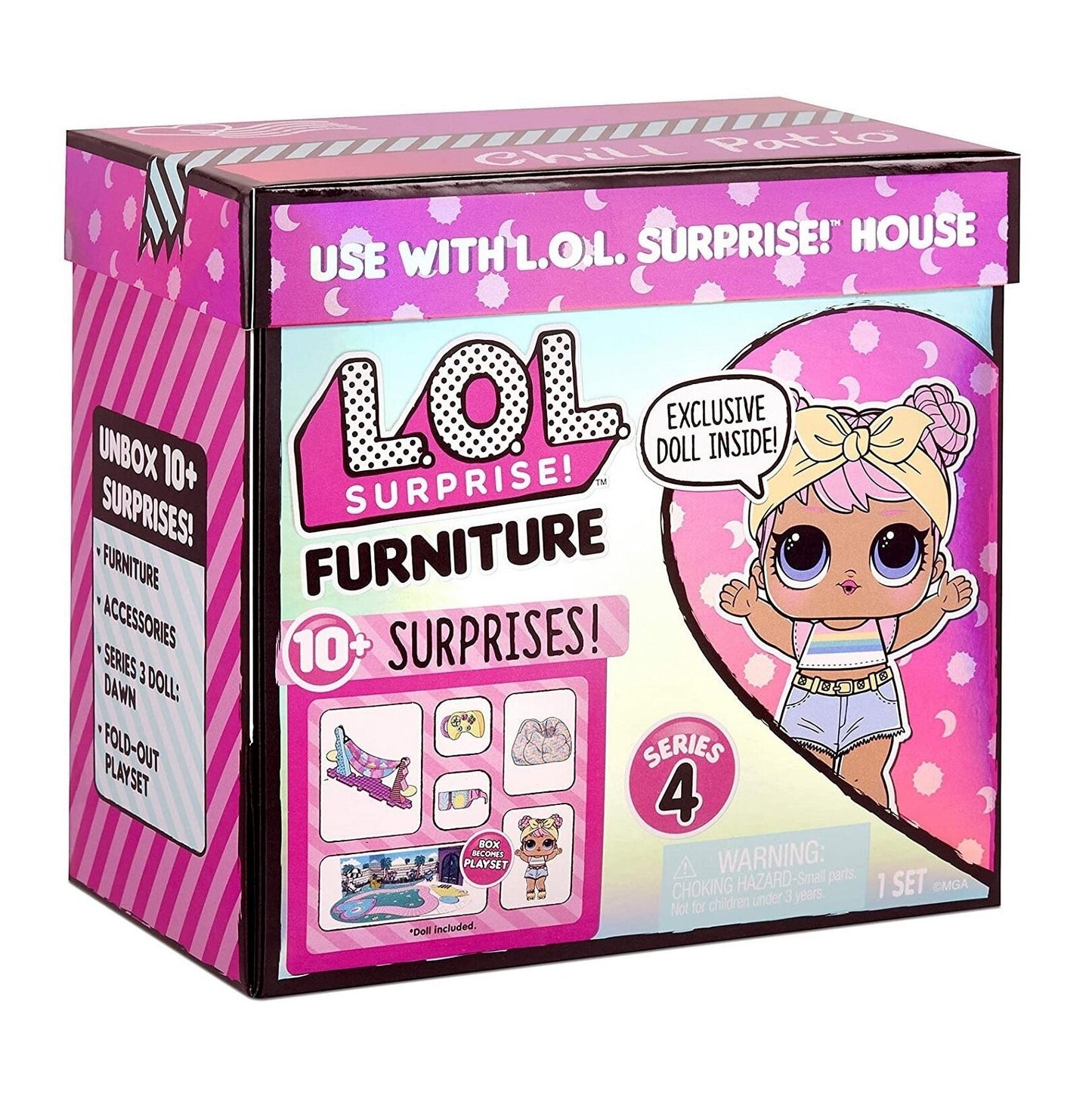 Set de joaca LOL Surprise Furniture Chill Patio, S4 cu papusa Dawn si 10 surprize