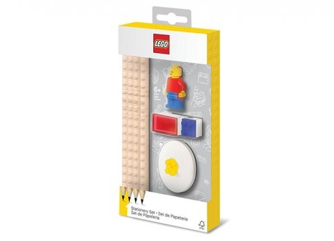Set LEGO cu o minifigurina, 4 creioane, 1 topper, 1 ascutitoare,