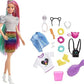 Papusa Barbie cu par curcubeu si 16 accesorii