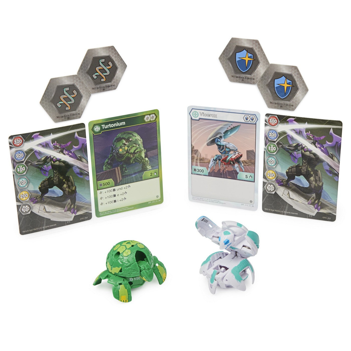 Set de joaca Bakugan - Baku-tin, Auriu Turtonium si Vicerox