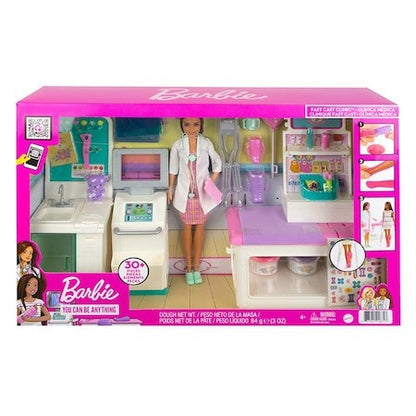 Set de joaca Barbie, papusa si clinica Fast Cast cu 30 de accesorii