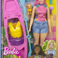 Set de joaca Barbie, Kayak & Camping, papusa cu par roz si accesorii