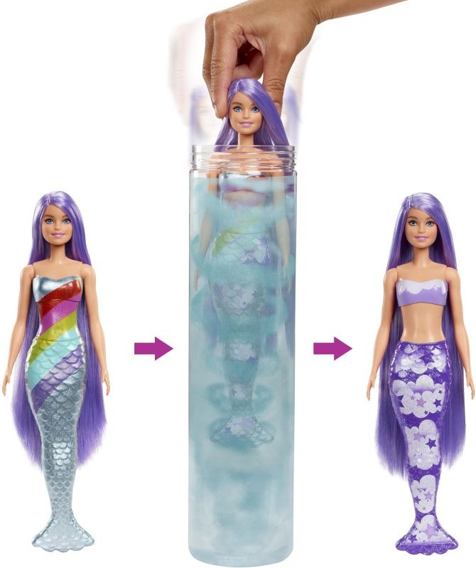 Set papusa Barbie Sirena cu 7 surprize Barbie Color Reveal