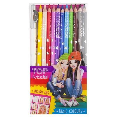 Creioane colorate Top Model, cu ascutitoare, 12 bucati