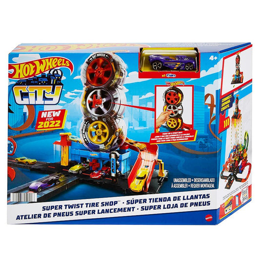 Pista Hot Wheels Super Twist Tire Shop cu masinuta inclusa