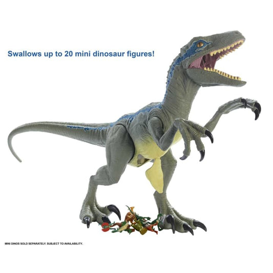 Figurina Jurassic World Dino Rivals Super Colossal Velociraptor Blue, 45 cm, Multicolor