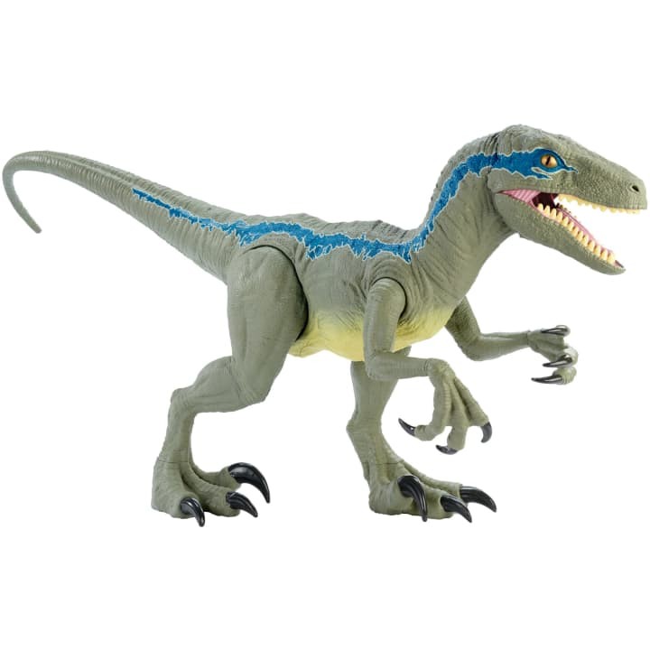 Figurina Jurassic World Dino Rivals Super Colossal Velociraptor Blue, 45 cm, Multicolor