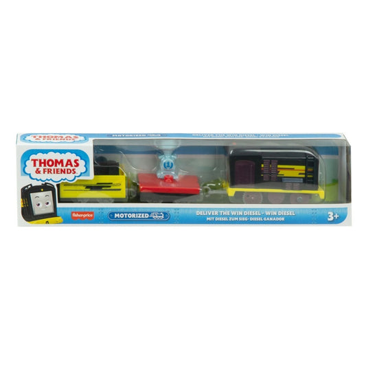 Locomotiva motorizata Deliver the Win Diesel cu doua vagoane Thomas si Prietenii Track Master, 29.4 cm