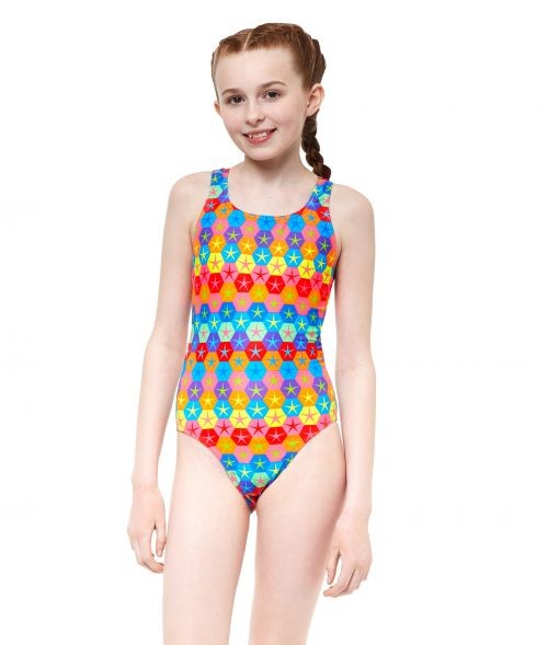 Costum inot Maru Superstars Pacer Rave Back, de antrenament sau agrement, marimea 152 cm, multicolor