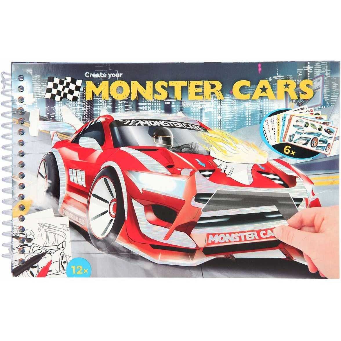 Carte de colorat cu stickere Monster Cars, Depesche