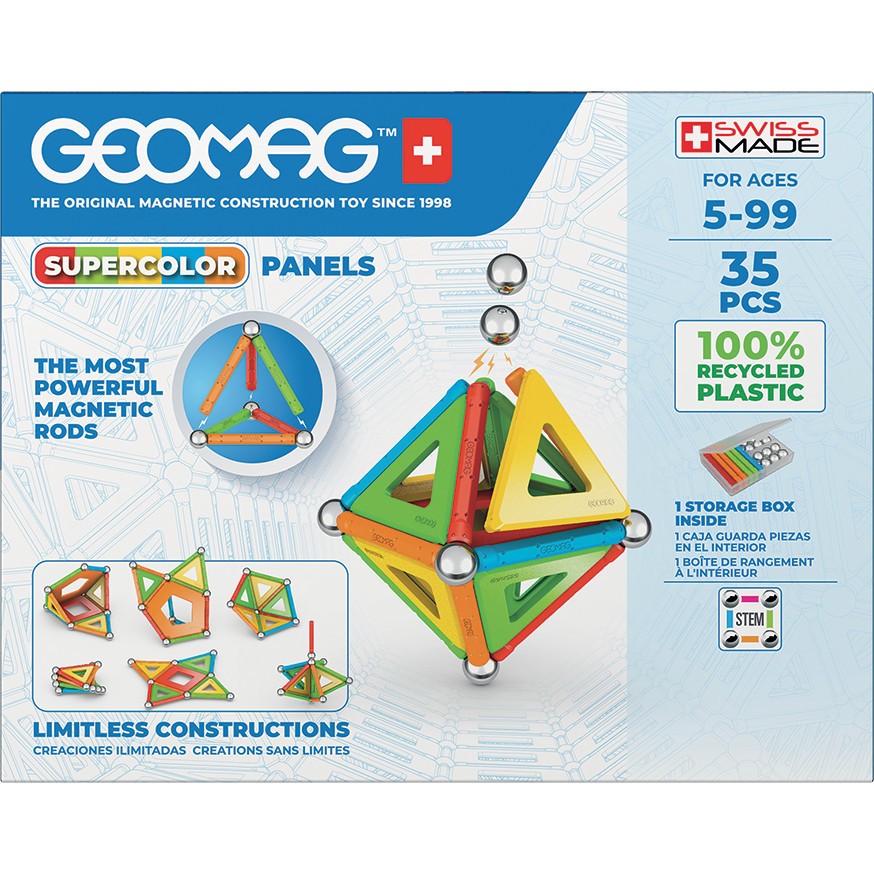Set de constructie magnetic Geomag 377 Supercolor Panels Recycled 35 piese