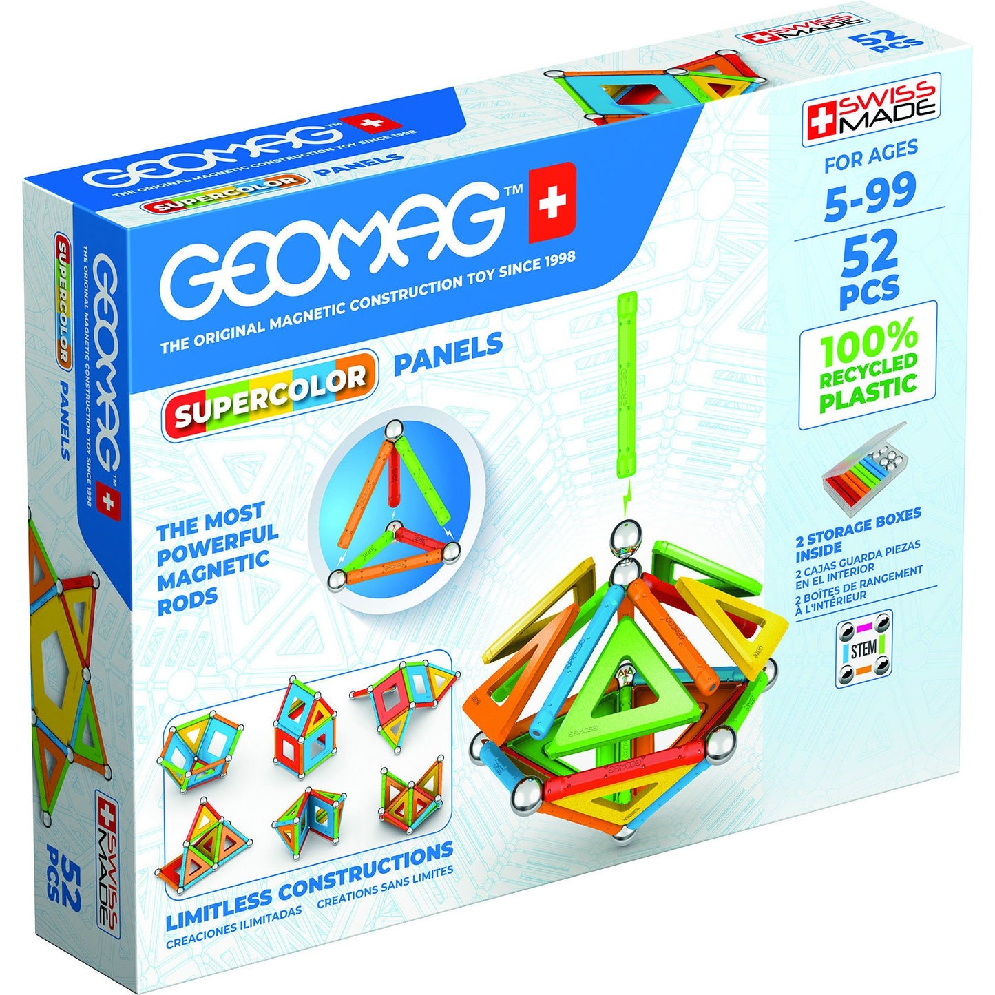 Set de constructie magnetic Geomag 378 Supercolor Panels Recycled 52 piese