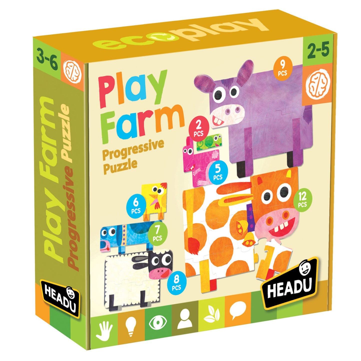 Puzzle Headu Ecoplay - Joaca la ferma, 7 puzzle-uri progresive