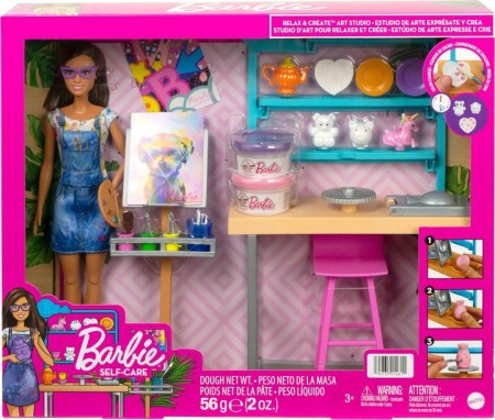 Set de joaca Barbie, Wellness Relax & Create Art Studio cu 12 accesorii si papusa inclusa