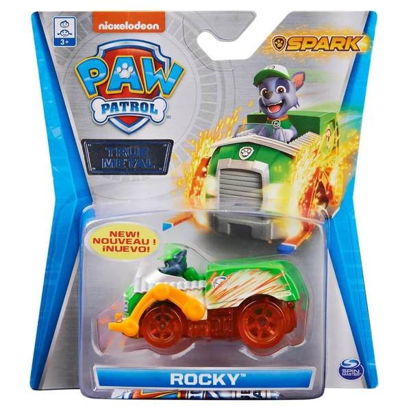 Set figurina cu vehicul Paw Patrol True Metal - Spark Rocky,7cm